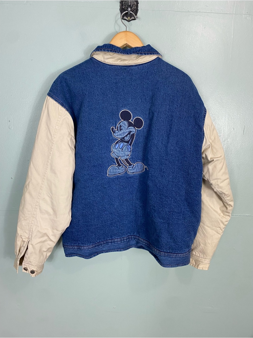 Disney VTG Varsity Bomber Letterman Jacket Denim Blue Mickey Mouse Medium